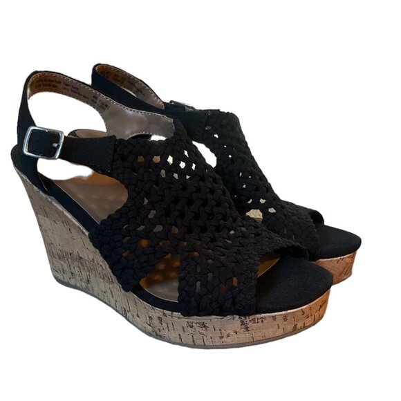 So Taffy Black Wedge Heel Sandals - Size 7.5 - Picture 2 of 7